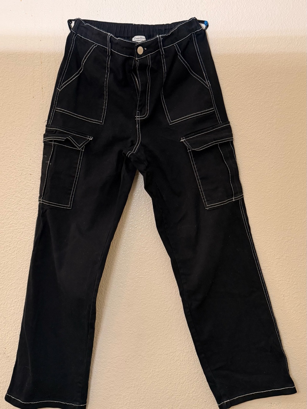 Men's Black Cargo Pants with Contrast Stitching
